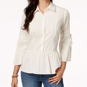 Style & Co Petite Cotton Peplum Tie-Sleeve Shirt